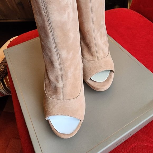 BCBG STRETCH SUEDE OPEN TOE STILETTOS - Picture 4 of 9